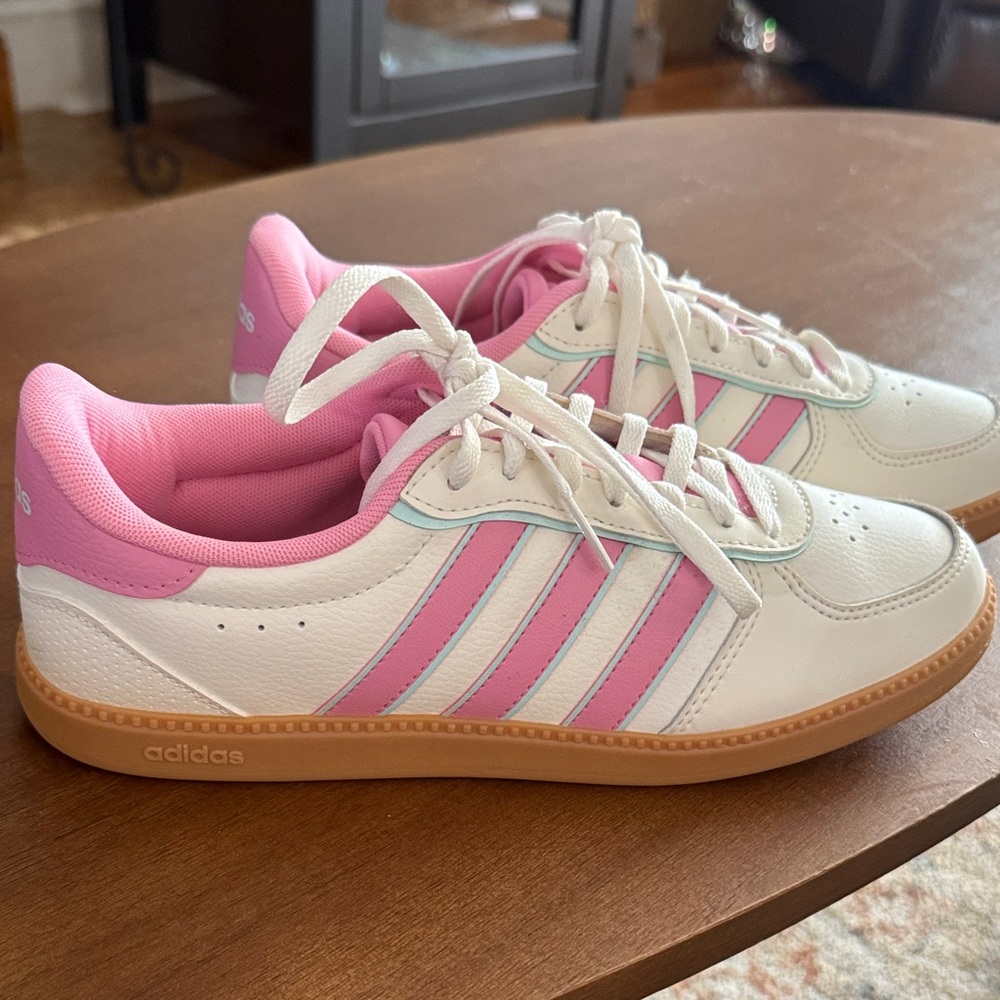 Adidas Pink and White Trainers with Gum Sole